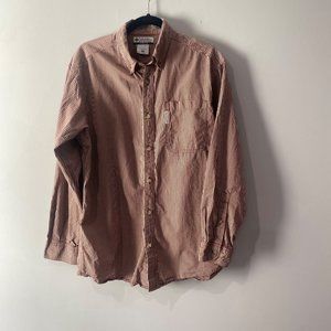 Columbia Mens Size M Orange Small Checkered Long Sleeve Button Down Shirt EUC